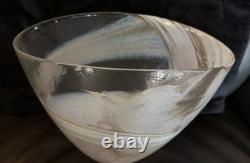 Murano Hand Blown Art Glass Bowl Clear White Brown Made in Italy