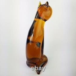 Murano Hand Blown Art Glass Cat Figurine Sculpture with Original Sticker