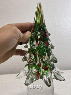 Murano Hand Blown Art Glass Christmas Tree Swirl Lead Crystal 10.5 Red Green