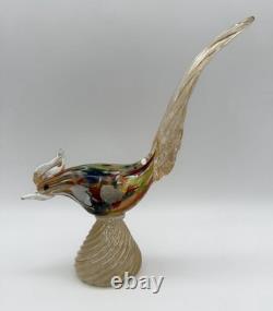 Murano Hand Blown Art Glass Colorful Pheasant Bird Figurine 9.5 w Gold Vintage
