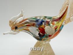Murano Hand Blown Art Glass Colorful Pheasant Bird Figurine 9.5 w Gold Vintage