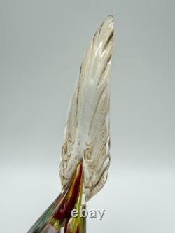Murano Hand Blown Art Glass Colorful Pheasant Bird Figurine 9.5 w Gold Vintage