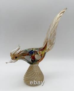 Murano Hand Blown Art Glass Colorful Pheasant Bird Figurine 9.5 w Gold Vintage