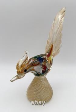 Murano Hand Blown Art Glass Colorful Pheasant Bird Figurine 9.5 w Gold Vintage