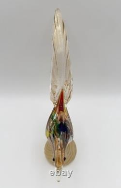 Murano Hand Blown Art Glass Colorful Pheasant Bird Figurine 9.5 w Gold Vintage