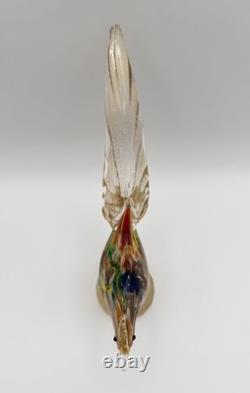 Murano Hand Blown Art Glass Colorful Pheasant Bird Figurine 9.5 w Gold Vintage