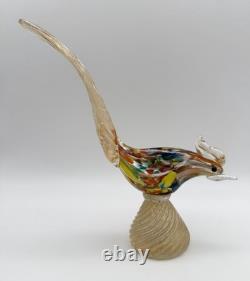Murano Hand Blown Art Glass Colorful Pheasant Bird Figurine 9.5 w Gold Vintage