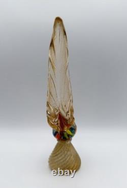 Murano Hand Blown Art Glass Colorful Pheasant Bird Figurine 9.5 w Gold Vintage