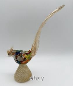 Murano Hand Blown Art Glass Colorful Pheasant Bird Figurine 9.5 w Gold Vintage