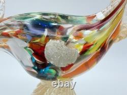 Murano Hand Blown Art Glass Colorful Pheasant Bird Figurine 9.5 w Gold Vintage