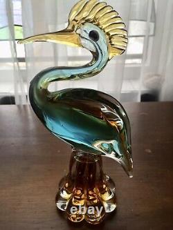 Murano Hand Blown Art Glass Large Pair Pelican Birds Figurine Multi-Color