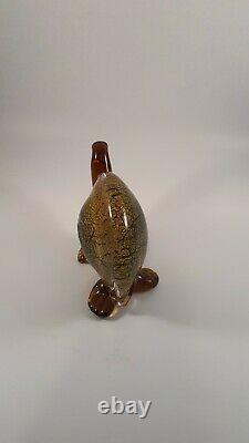 Murano Hand Blown Art Glass Sea Turtle Large Amber With Abstract Design Signed