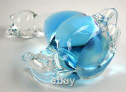 Murano Hand Blown Blue And Clear Glass Cat Figurine Italy GORGEOUS