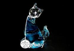 Murano Hand Blown Blue And Clear Glass Cat Figurine Italy GORGEOUS