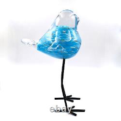 Murano Hand Blown Blue Art Glass Bird 10 Metal Legs Aventurine Italy Vintage