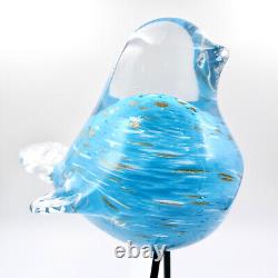 Murano Hand Blown Blue Art Glass Bird 10 Metal Legs Aventurine Italy Vintage