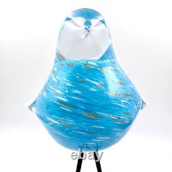 Murano Hand Blown Blue Art Glass Bird 10 Metal Legs Aventurine Italy Vintage