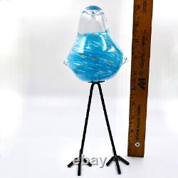 Murano Hand Blown Blue Art Glass Bird 10 Metal Legs Aventurine Italy Vintage