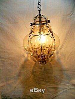 Murano Hand Blown Caged Glass Venetian Lantern Hanging Ceiling Light Lamp