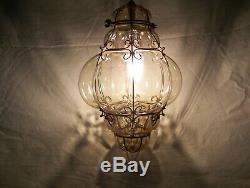 Murano Hand Blown Caged Glass Venetian Lantern Hanging Ceiling Light Lamp