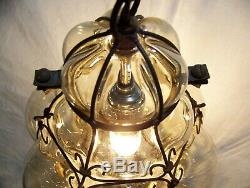 Murano Hand Blown Caged Glass Venetian Lantern Hanging Ceiling Light Lamp