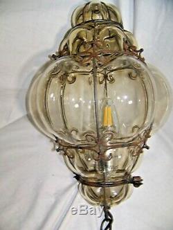 Murano Hand Blown Caged Glass Venetian Lantern Hanging Ceiling Light Lamp