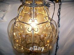 Murano Hand Blown Caged Glass Venetian Lantern Hanging Ceiling Light Lamp