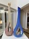 Murano Hand Blown, Cased, Abstract Art Glass, Swung, Vase Set. 30 & 26 Tall