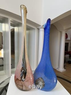 Murano Hand Blown, Cased, Abstract Art Glass, Swung, Vase Set. 30 & 26 Tall