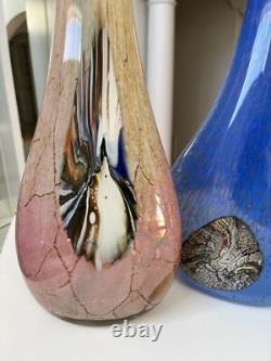 Murano Hand Blown, Cased, Abstract Art Glass, Swung, Vase Set. 30 & 26 Tall