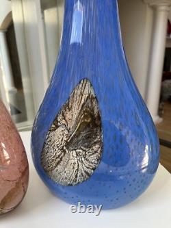 Murano Hand Blown, Cased, Abstract Art Glass, Swung, Vase Set. 30 & 26 Tall