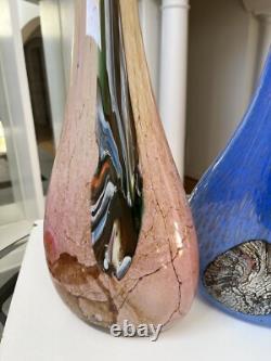 Murano Hand Blown, Cased, Abstract Art Glass, Swung, Vase Set. 30 & 26 Tall