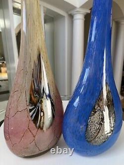 Murano Hand Blown, Cased, Abstract Art Glass, Swung, Vase Set. 30 & 26 Tall