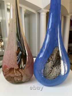 Murano Hand Blown, Cased, Abstract Art Glass, Swung, Vase Set. 30 & 26 Tall