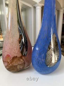 Murano Hand Blown, Cased, Abstract Art Glass, Swung, Vase Set. 30 & 26 Tall