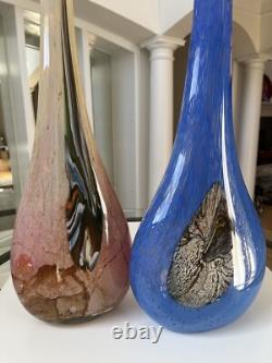 Murano Hand Blown, Cased, Abstract Art Glass, Swung, Vase Set. 30 & 26 Tall