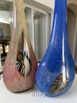 Murano Hand Blown, Cased, Abstract Art Glass, Swung, Vase Set. 30 & 26 Tall