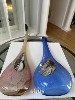 Murano Hand Blown, Cased, Abstract Art Glass, Swung, Vase Set. 30 & 26 Tall