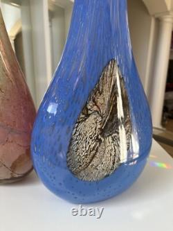 Murano Hand Blown, Cased, Abstract Art Glass, Swung, Vase Set. 30 & 26 Tall