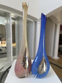 Murano Hand Blown, Cased, Abstract Art Glass, Swung, Vase Set. 30 & 26 Tall