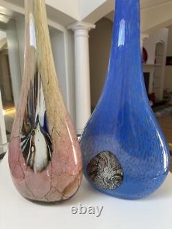 Murano Hand Blown, Cased, Abstract Art Glass, Swung, Vase Set. 30 & 26 Tall
