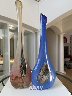 Murano Hand Blown, Cased, Abstract Art Glass, Swung, Vase Set. 30 & 26 Tall