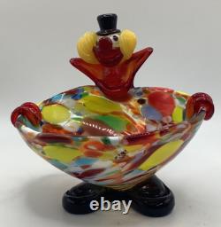 Murano Hand Blown Clown Ashtray Mid Century Vibrant Colors Excellent Condition