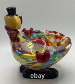 Murano Hand Blown Clown Ashtray Mid Century Vibrant Colors Excellent Condition