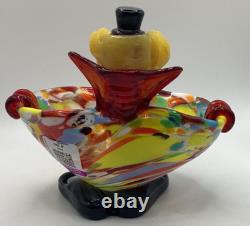 Murano Hand Blown Clown Ashtray Mid Century Vibrant Colors Excellent Condition