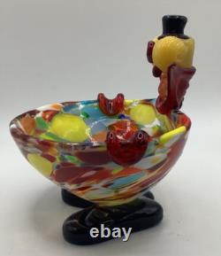 Murano Hand Blown Clown Ashtray Mid Century Vibrant Colors Excellent Condition