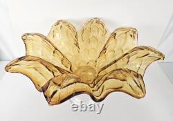Murano Hand Blown Crystal Amber Wave Flower Bowl Pedestal Centerpiece 18Wx9.5T