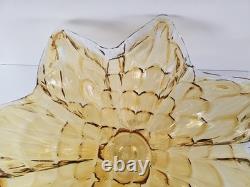 Murano Hand Blown Crystal Amber Wave Flower Bowl Pedestal Centerpiece 18Wx9.5T