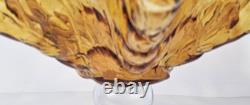 Murano Hand Blown Crystal Amber Wave Flower Bowl Pedestal Centerpiece 18Wx9.5T