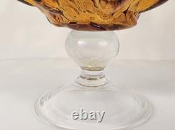 Murano Hand Blown Crystal Amber Wave Flower Bowl Pedestal Centerpiece 18Wx9.5T